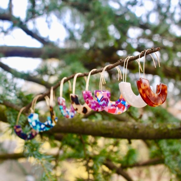 Baublebar Pink White Resin Drop Hoop Earrings - Picture 12 of 12